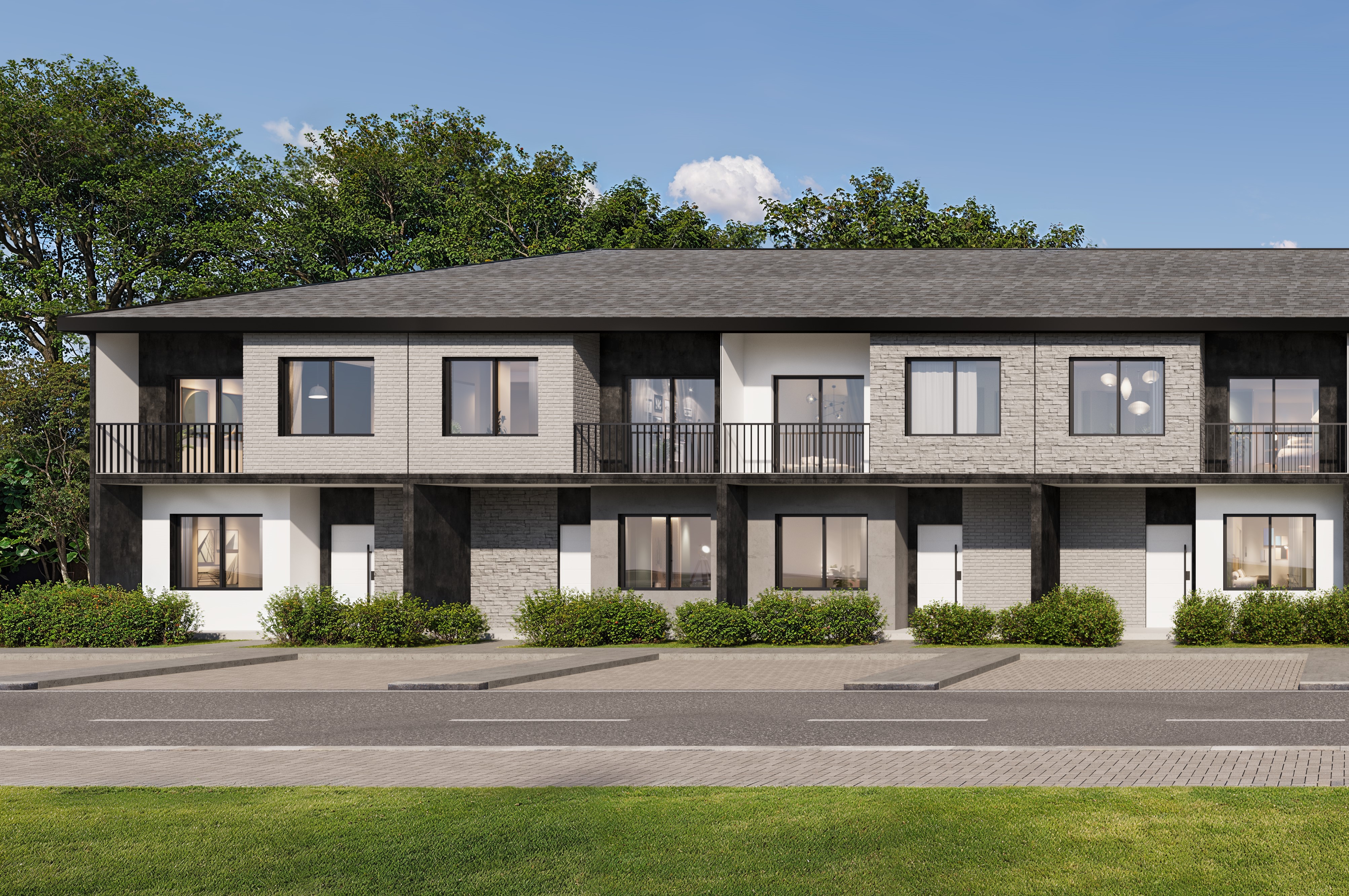 On Centro Townhouses Florida City FL - Grey Facade-Sm